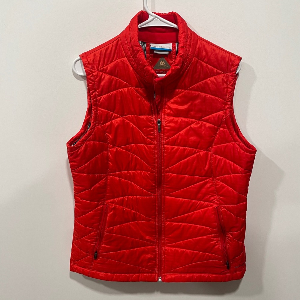 Columbia Omni-Heat Puffer‎ Vest Womens Large Red Quilted Full Zip Omni-Shield